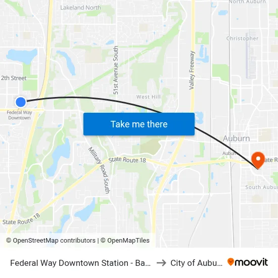 Federal Way Downtown Station - Bay 9 to City of Auburn map