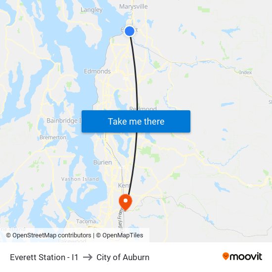 Everett Station - I1 to City of Auburn map