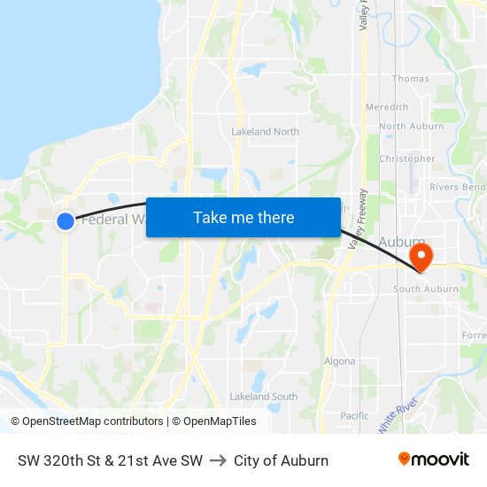 SW 320th St & 21st Ave SW to City of Auburn map