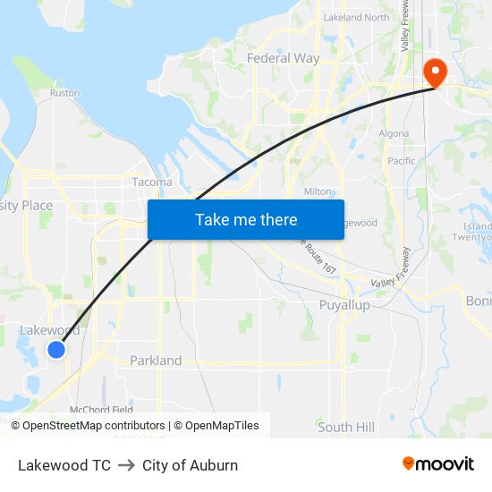 Lakewood TC to City of Auburn map