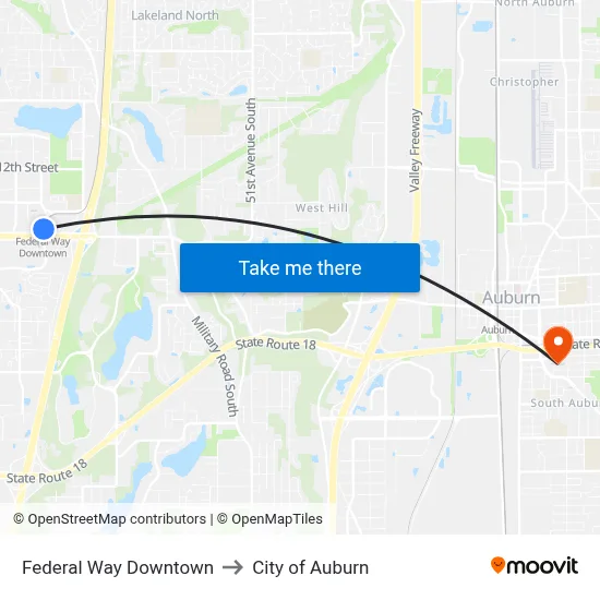 Federal Way Downtown to City of Auburn map