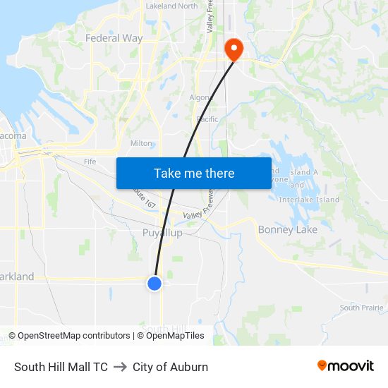 South Hill Mall TC to City of Auburn map