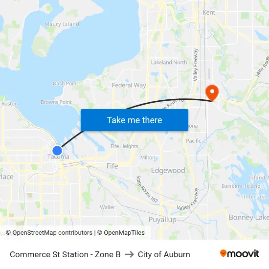 Commerce St Station - Zone B to City of Auburn map