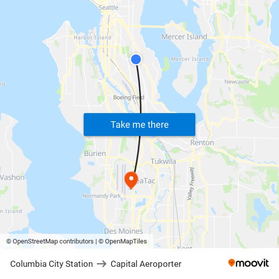 Columbia City Station to Capital Aeroporter map