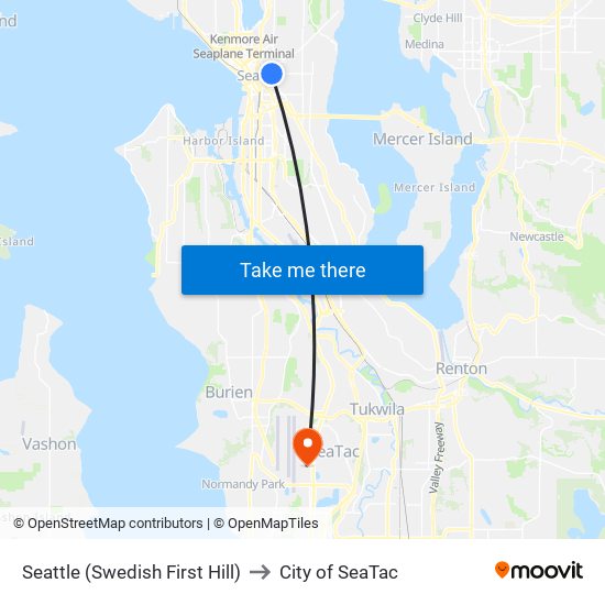 Seattle (Swedish First Hill) to City of SeaTac map