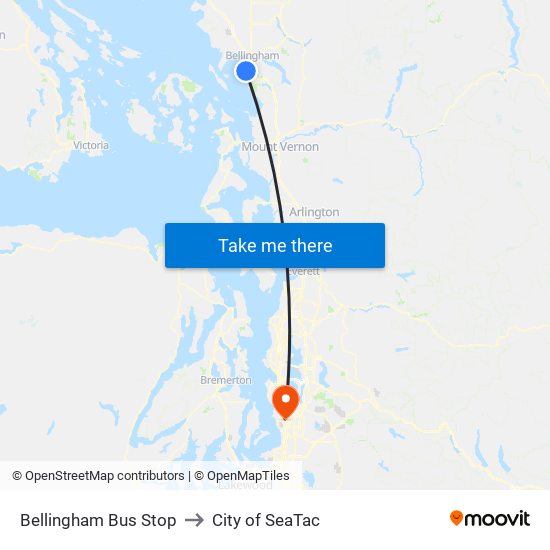 Bellingham Bus Stop to City of SeaTac map