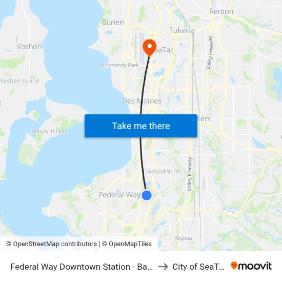 Federal Way Downtown Station - Bay 9 to City of SeaTac map