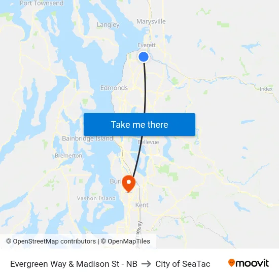 Evergreen Way & Madison St - NB to City of SeaTac map