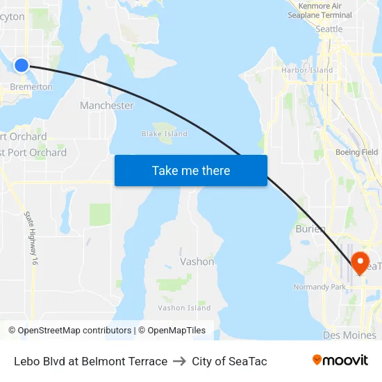 Lebo Blvd at Belmont Terrace to City of SeaTac map