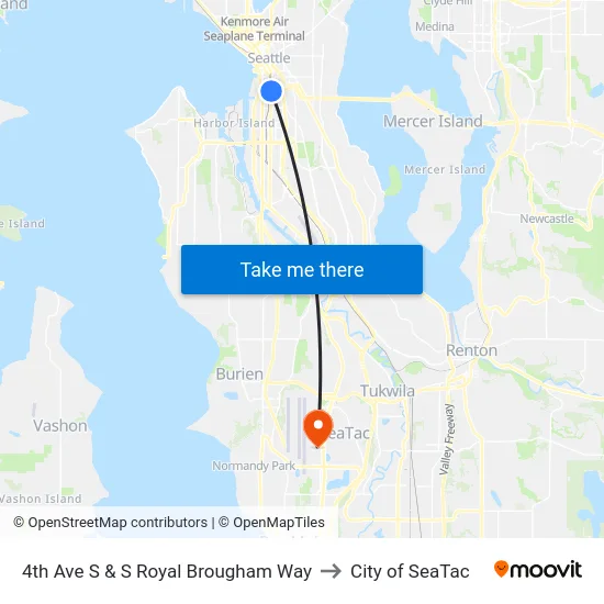 4th Ave S & S Royal Brougham Way to City of SeaTac map