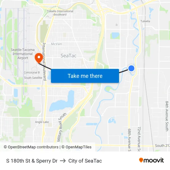 S 180th St & Sperry Dr to City of SeaTac map