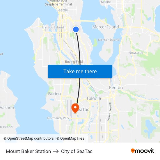 Mount Baker Station to City of SeaTac map
