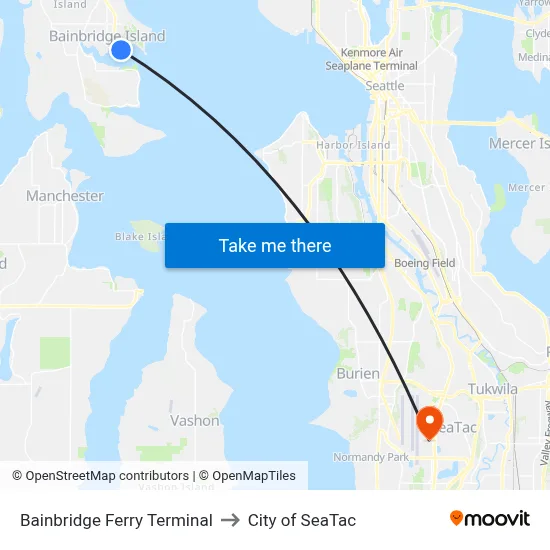 Bainbridge Ferry Terminal to City of SeaTac map