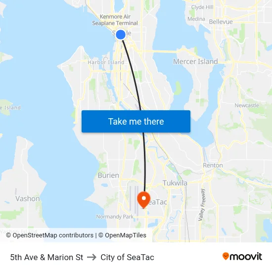 5th Ave & Marion St to City of SeaTac map