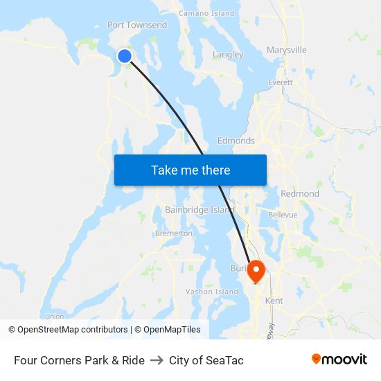 Four Corners Park & Ride to City of SeaTac map