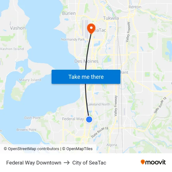 Federal Way Downtown to City of SeaTac map