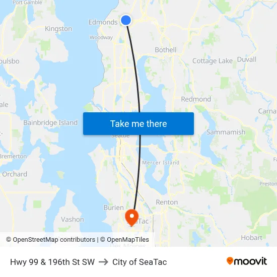 Hwy 99 & 196th St SW to City of SeaTac map
