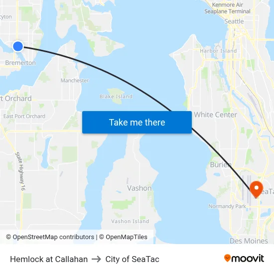 Hemlock at Callahan to City of SeaTac map
