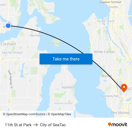 11th St at Park to City of SeaTac map