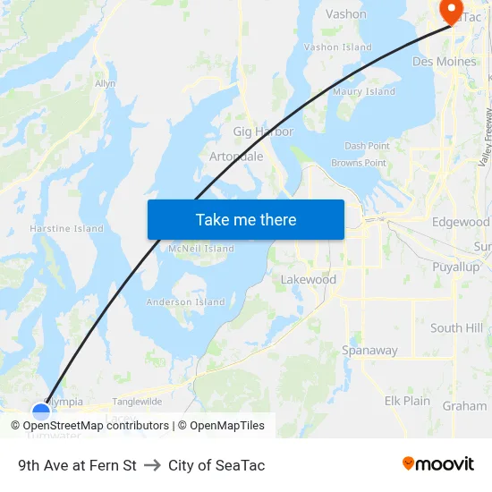 9th Ave at Fern St to City of SeaTac map