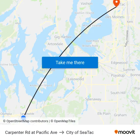 Carpenter Rd at Pacific Ave to City of SeaTac map