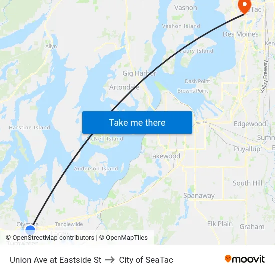 Union Ave at Eastside St to City of SeaTac map