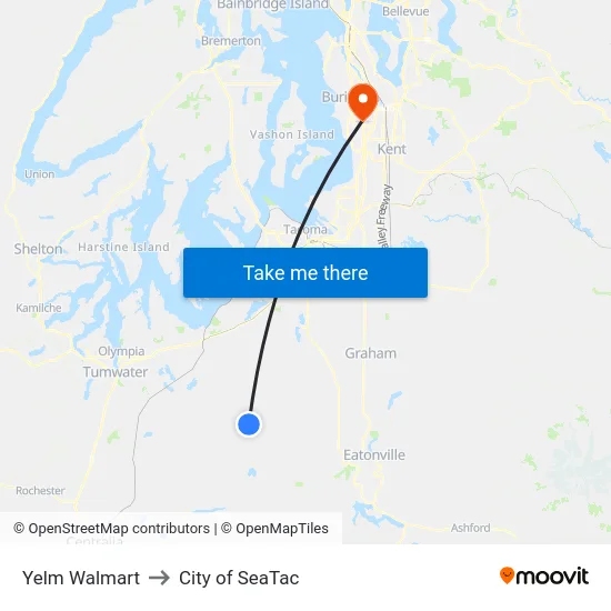 Yelm Walmart to City of SeaTac map