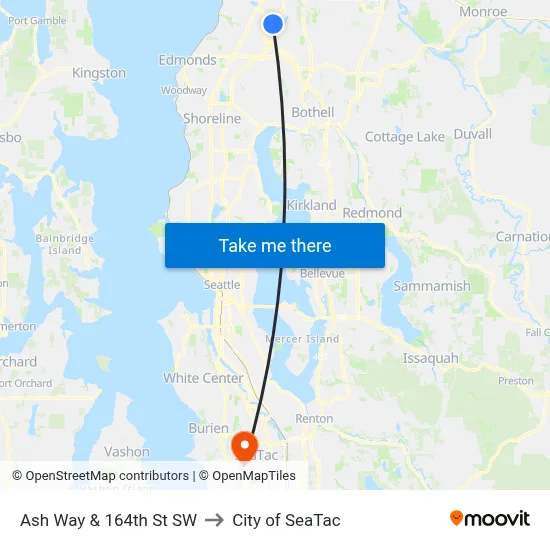 Ash Way & 164th St SW to City of SeaTac map