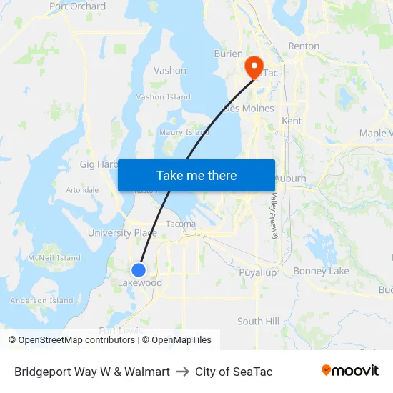Bridgeport Way W & Walmart to City of SeaTac map