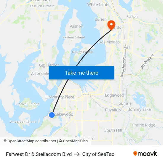 Farwest Dr & Steilacoom Blvd to City of SeaTac map