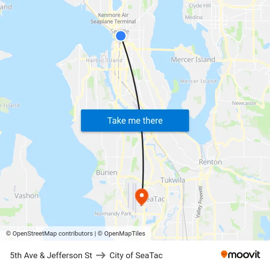 5th Ave & Jefferson St to City of SeaTac map