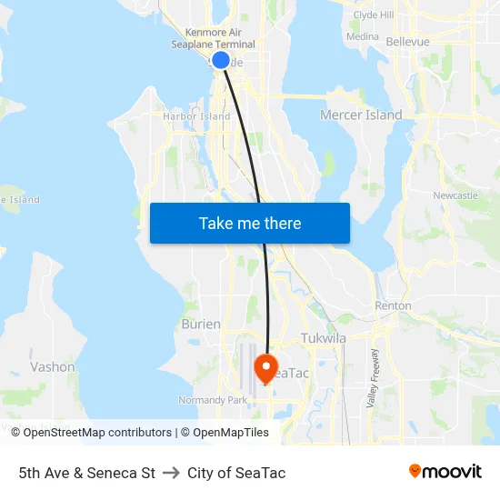 5th Ave & Seneca St to City of SeaTac map