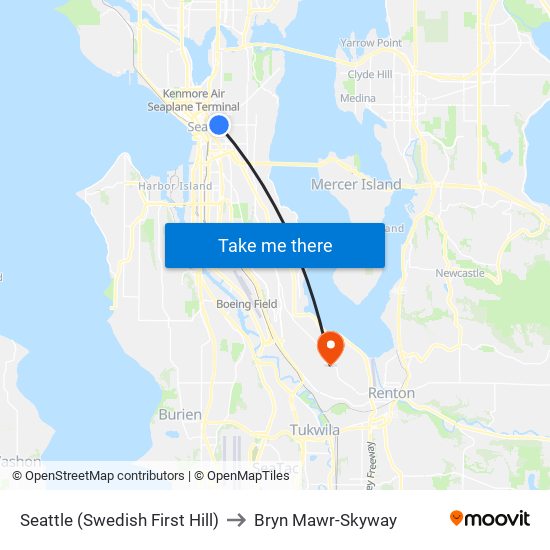 Seattle (Swedish First Hill) to Bryn Mawr-Skyway map