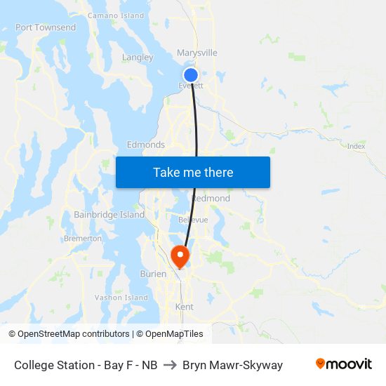 College Station - Bay F - NB to Bryn Mawr-Skyway map