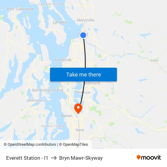 Everett Station - I1 to Bryn Mawr-Skyway map