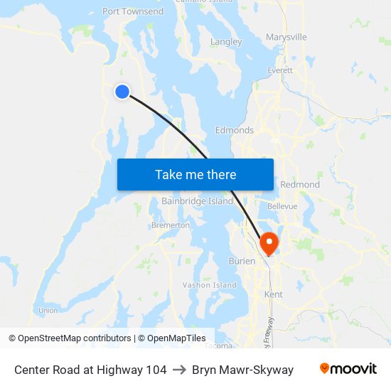 Center Road at Highway 104 to Bryn Mawr-Skyway map