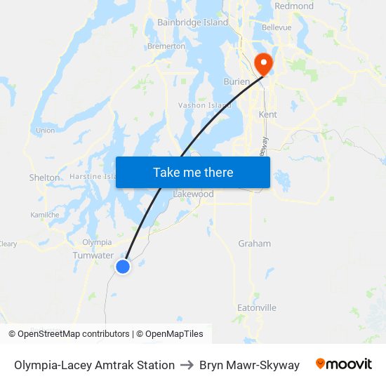 Olympia-Lacey Amtrak Station to Bryn Mawr-Skyway map