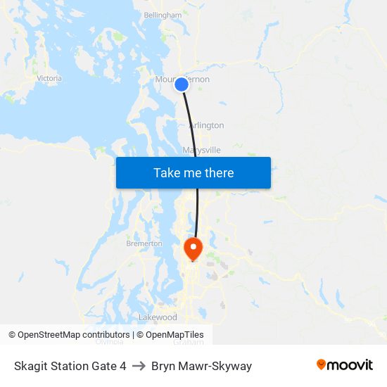 Skagit Station Gate 4 to Bryn Mawr-Skyway map