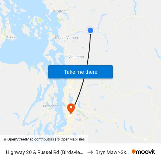 Highway 20 & Russel Rd (Birdsview Drive In) to Bryn Mawr-Skyway map