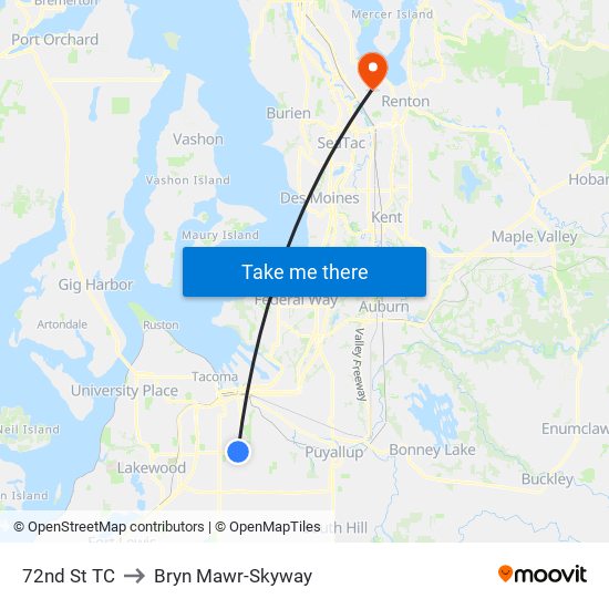 72nd St TC to Bryn Mawr-Skyway map