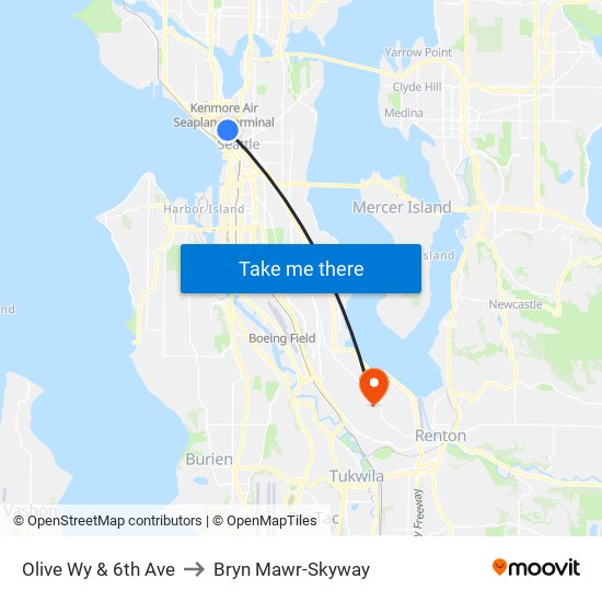 Olive Wy & 6th Ave to Bryn Mawr-Skyway map