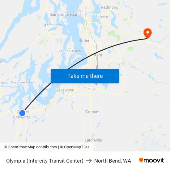 Olympia (Intercity Transit Center) to North Bend, WA map