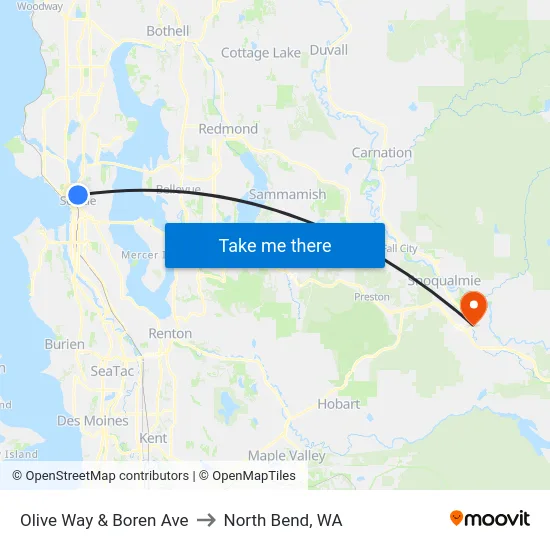 Olive Way & Boren Ave to North Bend, WA map