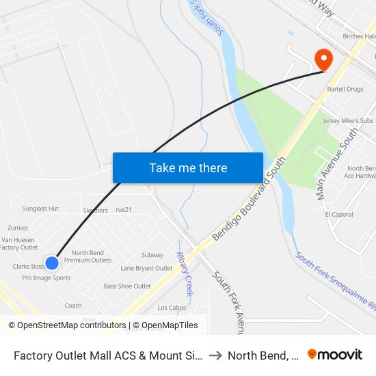 Factory Outlet Mall ACS & Mount Si Blvd to North Bend, WA map