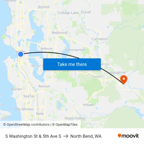 S Washington St & 5th Ave S to North Bend, WA map