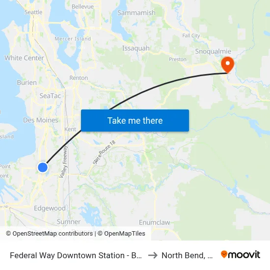 Federal Way Downtown Station - Bay 8 to North Bend, WA map
