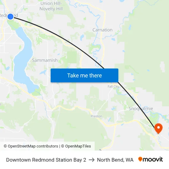 Downtown Redmond Station Bay 2 to North Bend, WA map