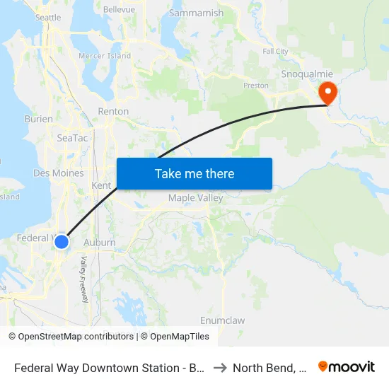 Federal Way Downtown Station - Bay 6 to North Bend, WA map