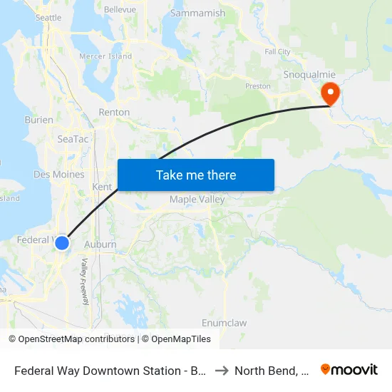 Federal Way Downtown Station - Bay 7 to North Bend, WA map
