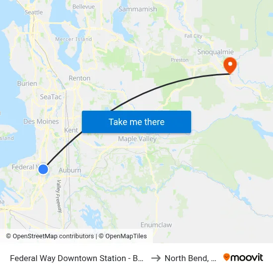 Federal Way Downtown Station - Bay 11 to North Bend, WA map